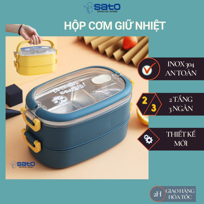 Hộp đựng cơm văn phòng inox 2 tầng, Hộp cơm giữ nhiệt 3 ngăn lúa mạch dùng cho lò vi sóng Lunch Box