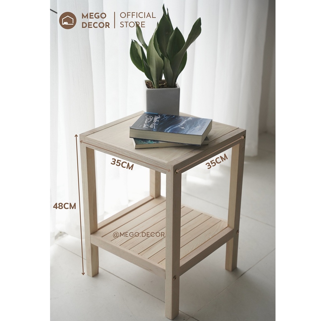 Kệ Tab Gỗ Sồi Mặt Liền Bàn Kệ Gỗ Đầu Giường 2 Tầng Tự Lắp Ráp