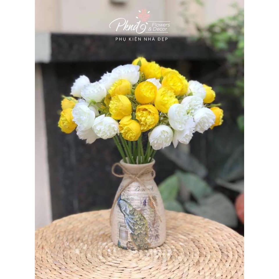 Bình hoa giả trà lụa đẹp trang trí phòng khách để bàn cao cấp PKND FLOWERS &amp; DECOR