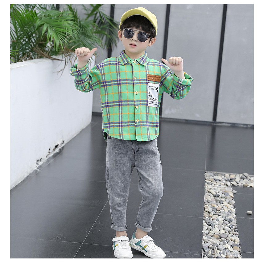 [XẢ KHO] BS50⚡Size80-120 (6-21kg)⚡Đồ bộ cho bé trai - Áo sơ mi + Quần jean cho bé⚡HÀNG QUẢNG CHÂU⚡
