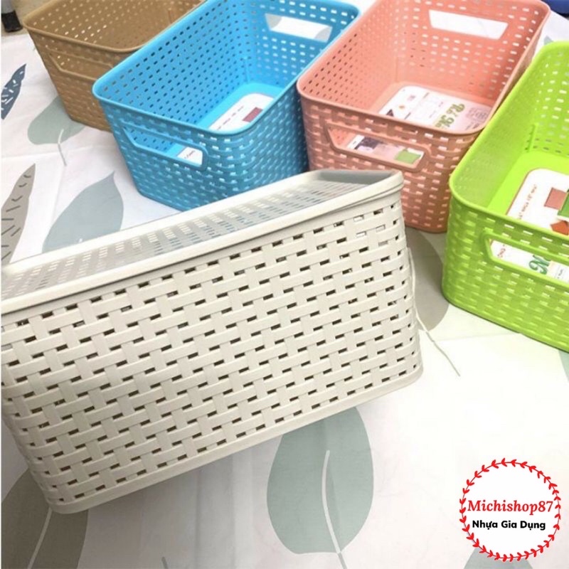 Combo 2 Giỏ Nhựa Có Nắp Size BÉ Nhựa Việt Nhật, Giỏ Đựng Đồ Đa Năng Nhà Bếp, Phòng Ngủ Có Nắp Đậy