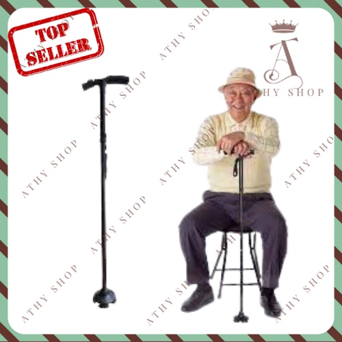 GẬY GẤP GỌN CHỐNG TRƯỢT CÓ ĐÈN PIN, gậy cho người già, nạng chống hỗ trợ đi lại sau chấn thương, đa năng xếp tiện lợi