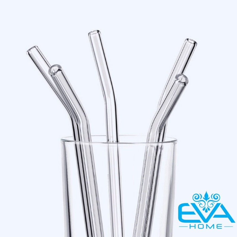 Ống Hút Thuỷ Tinh Trắng Trong Suốt Dáng Cong Glass Drinking Straws 18 Cm M3503