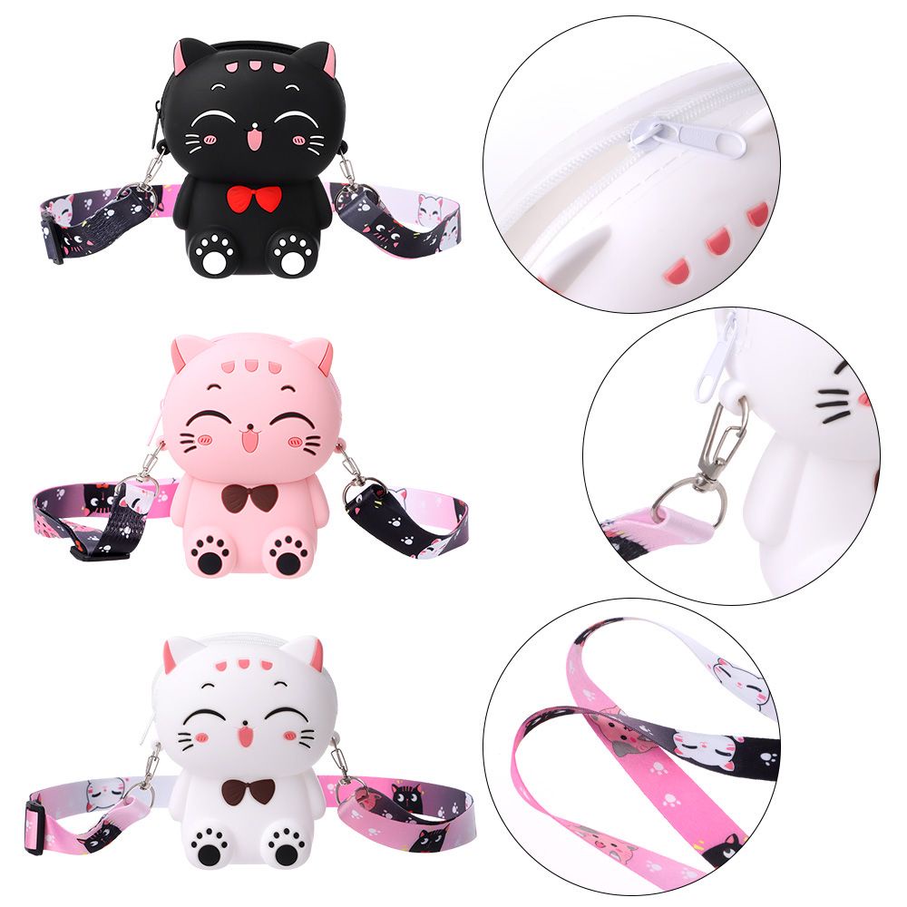 Túi đeo chéo mini bằng silicone hình mèo đáng yêu dành cho bé trai và bé gái