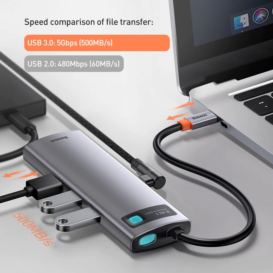 Cổng chuyển đổi Baseus Metal Gleam Hub Type C 4 in 1 HDMI 4K USB 3.0 USB 2.0 PowerDelivery cho ĐT laptop táo Window