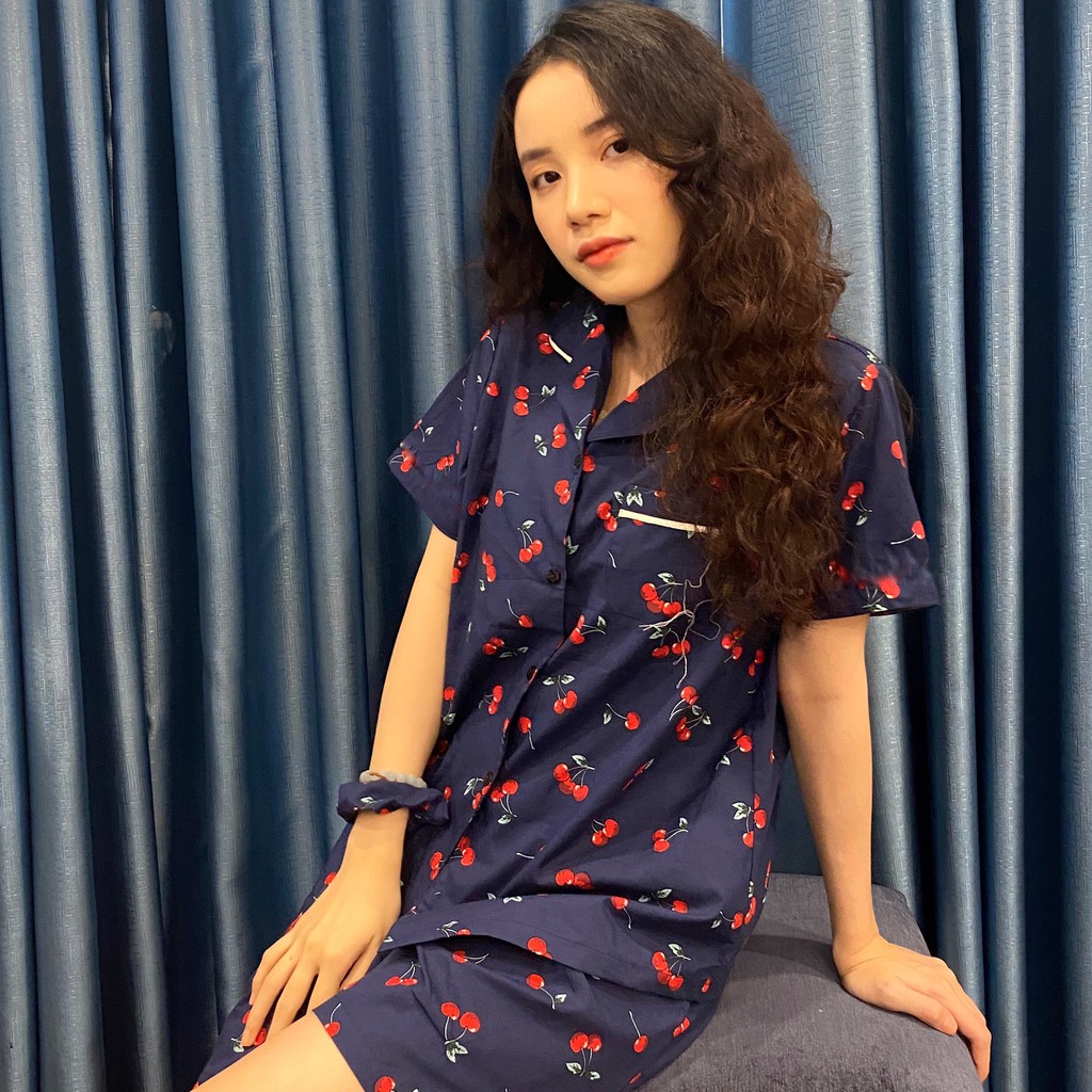 Đồ ngủ Pyjama họa tiết Cherry chất thô mềm mát bộ mặc nhà bộ pyjama bộ pizama
