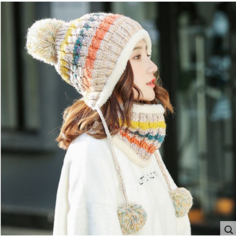 Bộ Mũ Nón Len + Khăn Len Nữ + Nón Len + Khăn Choàng Cổ