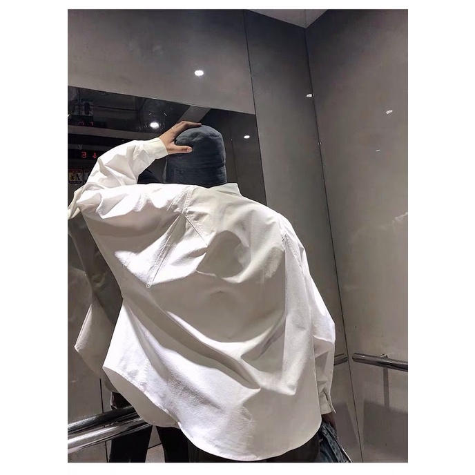 Áo Sơ Mi Tay Dài Dáng Rộng Màu Trơn Thời Trang Hàn Quốc Cho Nam