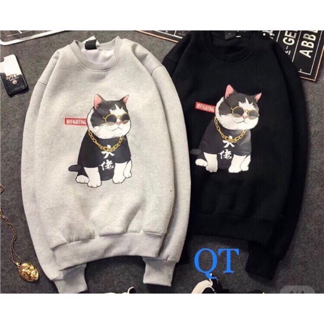 Áo sweater nam nữ mèo kính đen có bigsize vải nỉ bông dày dặn | BigBuy360 - bigbuy360.vn