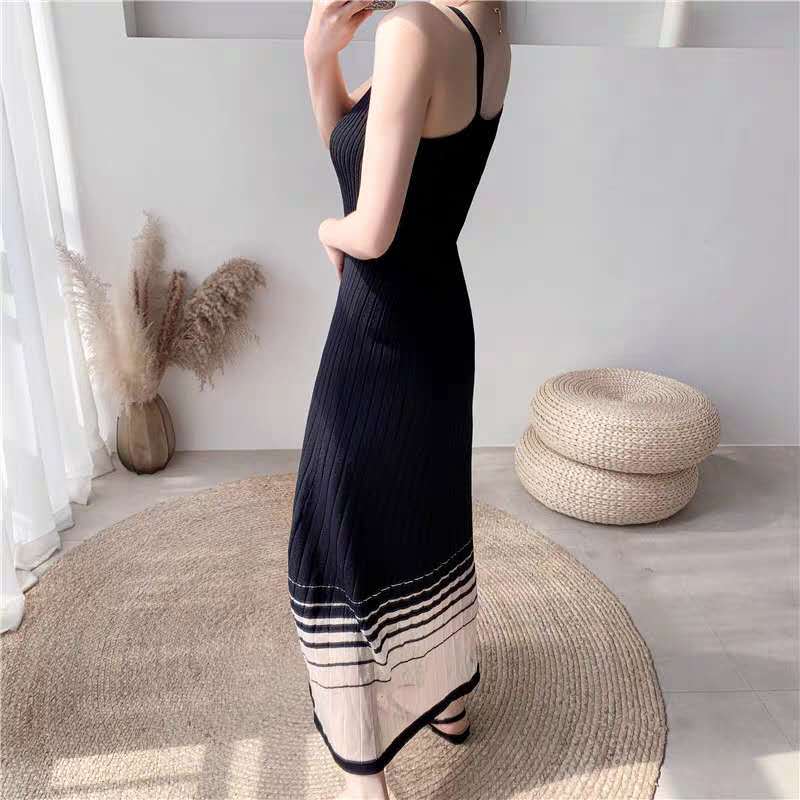 Summer new style mesh splicing ice silk suspender A-line slim and fashionable wear outside and bottom knitted skirt | BigBuy360 - bigbuy360.vn