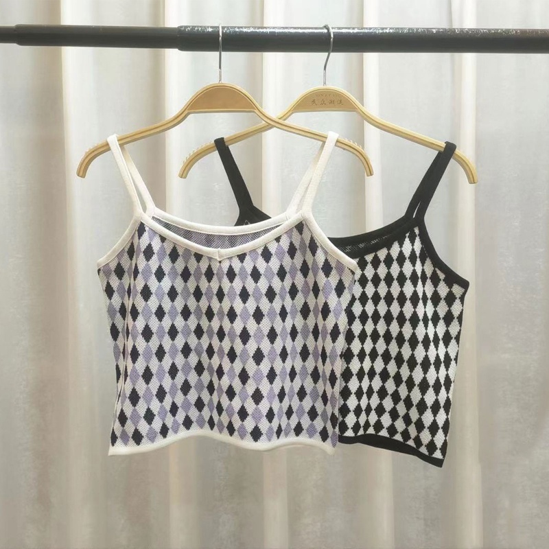 Áo Dệt Kim Hai Dây Cổ Chữ V Họa Tiết Kim Cương Thời Trang Cho Nữ