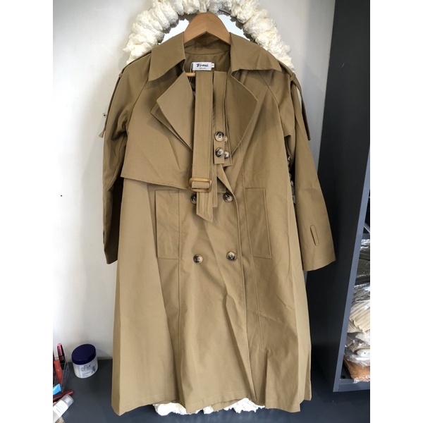 Áo mangto nữ dáng dài, áo khoác có dây buộc eo chất vải không nhăn phong cách Hàn Quốc 2021