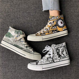 Giày canvas họa tiết hoạt hình Minions/One piece size 39-44 thời trang cho nam