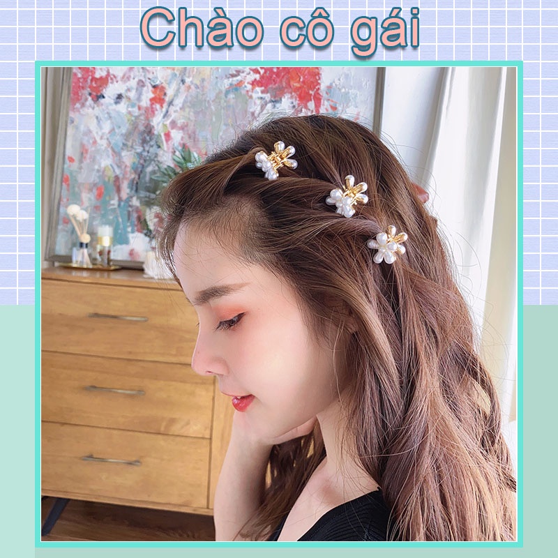 Kẹp tóc hình hoa nhỏ đính ngọc trai nhân tạo dễ thương cho nữ