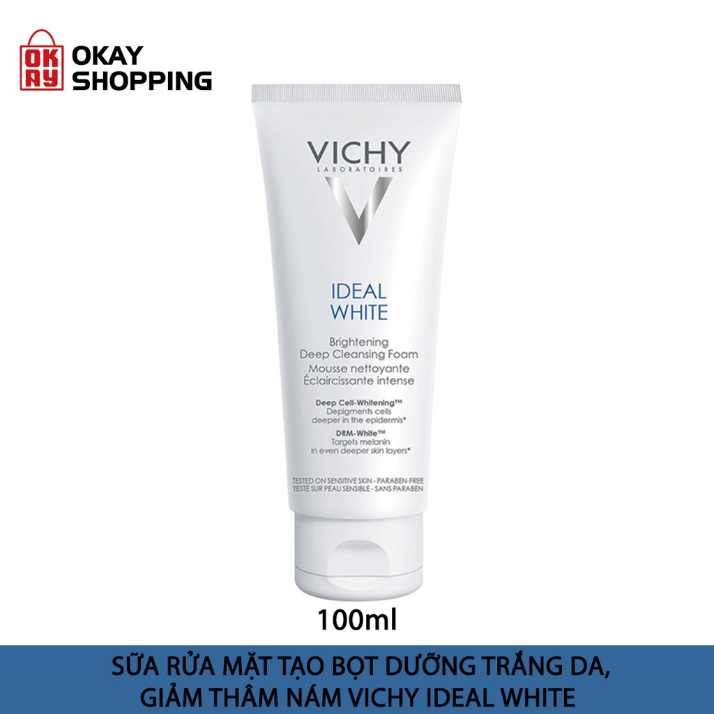 Sữa rửa mặt tạo bọt dưỡng trắng da, giảm thâm nám Vichy ideal white brightening deep cleansing foam 100ml