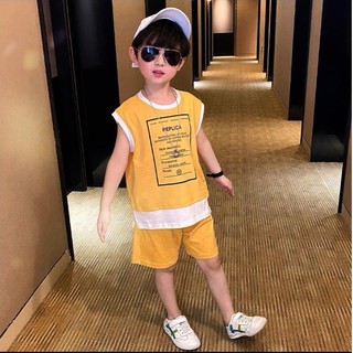 Đồ bộ bé trai Con Xinh cotton sát nách phối viền trắng REPLICA, set quần đùi áo thun trẻ em từ 5 đến 14 tuổi