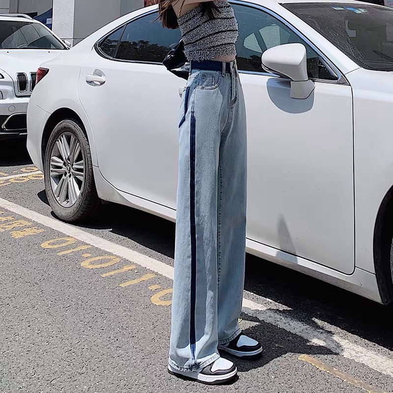 Quần jeans Nữ Lưng Cao Ống Rộng Phong Cách Hàn Quốc