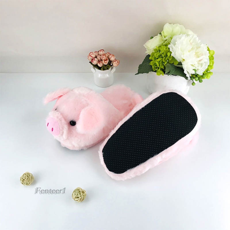 [Fenteer1] Dép Bông Đi Trong Nhà Mềm Mại Hình Chú Heo Hồng Giữ Ấm Mùa Thu Đông Cho
