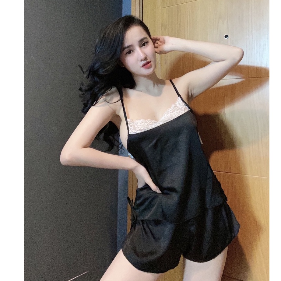 Đồ ngủ sexy / Set bộ 2 dây phối ren kèm quần xẻ đùi, chất liệu SATIN cao cấp loại 1, mềm mịn mát, freesize dưới 60kg Sex | BigBuy360 - bigbuy360.vn