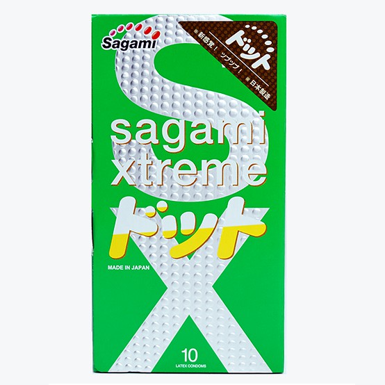 Bao Cao Su Sagami Xtreme Green - Siêu mỏng, có gân gai, tự co giãn, truyền nhiệt nhanh, chống tuột bao (Hộp 10 Cái)