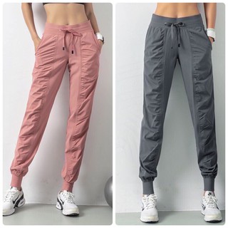Quần tập gym nữ - Quần jogger chất thun lạnh nhún trước ( 2 màu: hồng, xám)