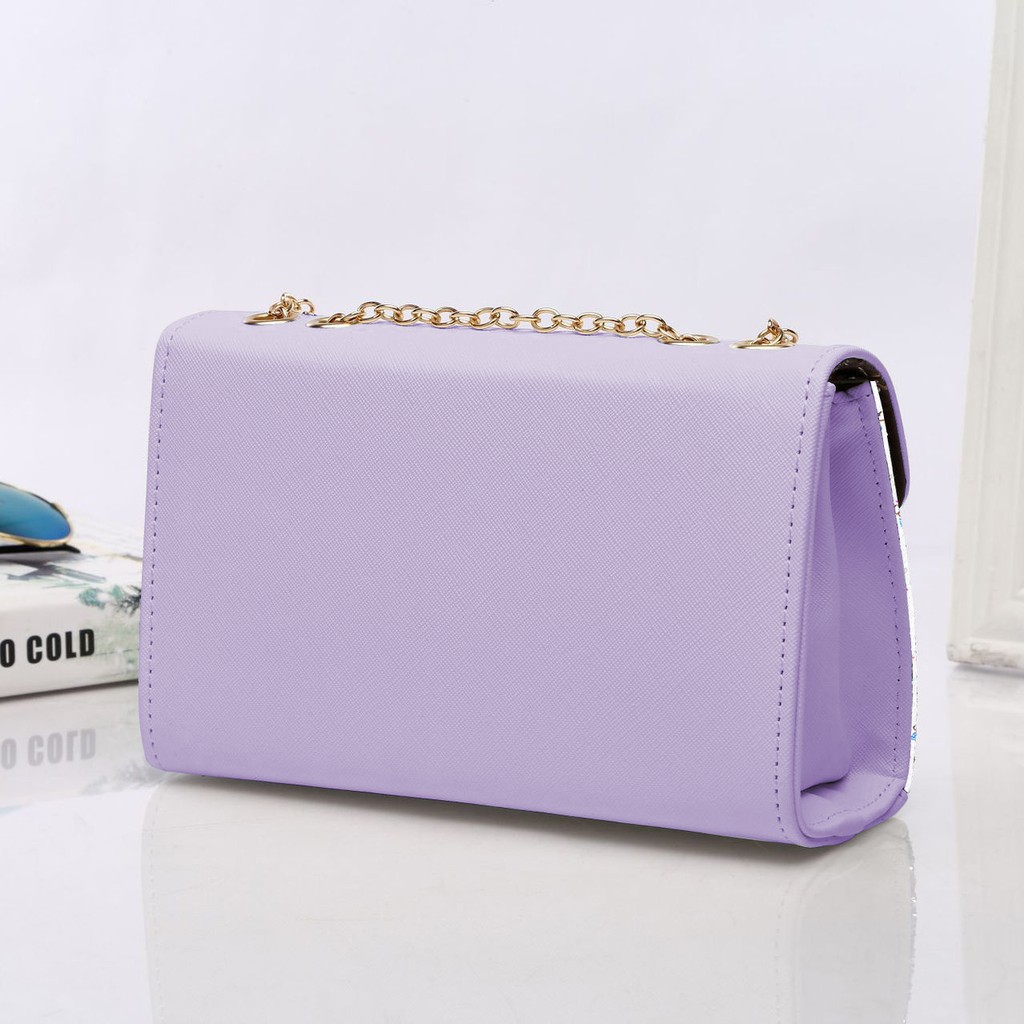 Túi Đeo Chéo Nữ Da Mềm Dễ Thương Khóa Gài T31 Tím Hoa Sim