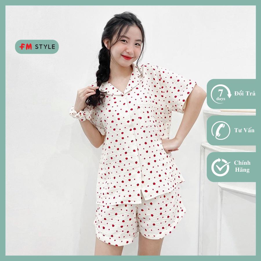 Đồ Bộ Ngủ Nữ Tay Lỡ Fmstyle Shop Xốp Cổ Tròn Cài Nút Mặc Nhà Họa Tiết Hàn Quốc Dáng Rộng Pyjama 220320001