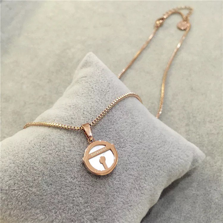 Vòng cổ ngắn bằng thép titanium mạ vàng hồng mặt Doraemon đáng yêu phong cách Nhật Bản thời trang dễ phối đồ cho nữ