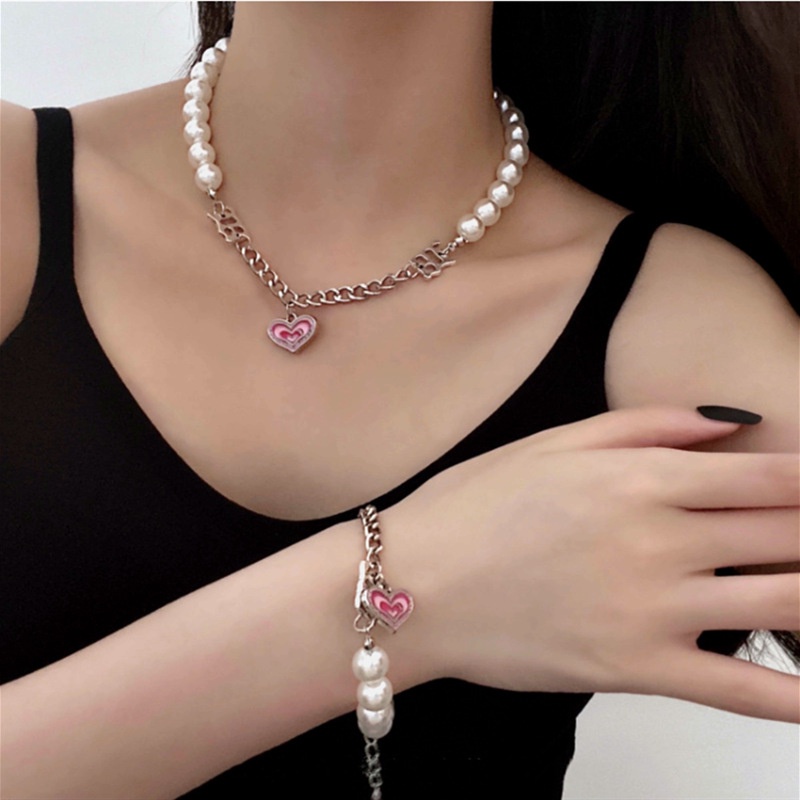 Vòng Cổ Dây Xích Đính Ngọc Trai Hình Trái Tim Thời Trang Dành Cho Nữ