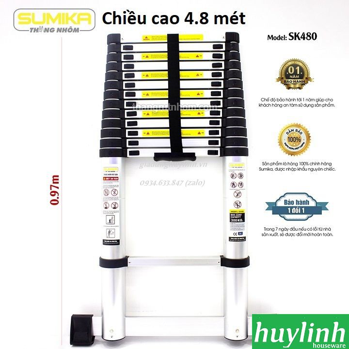 Thang nhôm rút đơn Sumika SK480 - 4.8 mét - tải trọng 300kg