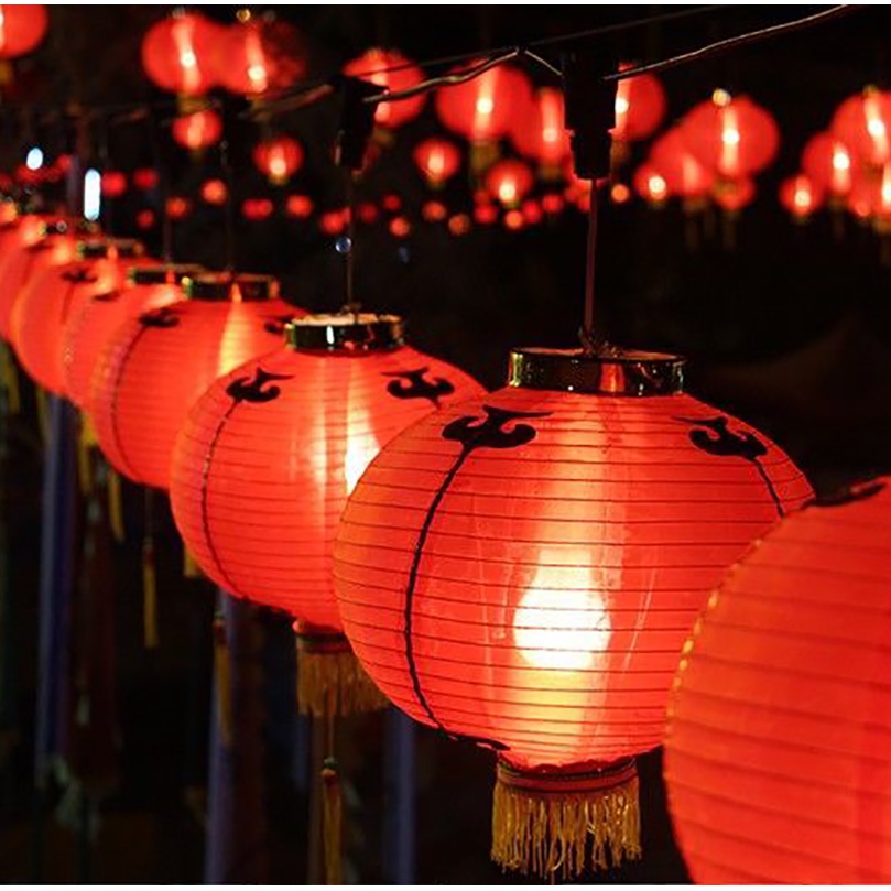 Lồng Đèn Giấy Chống Nước Dạng Gập Tròn Phối Tua Rua Trang Trí Nhà Cửa