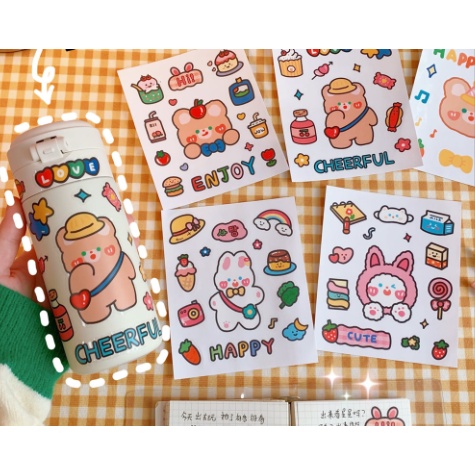 sticker thỏ gấu báo hồng S17 cute sticker dễ thương