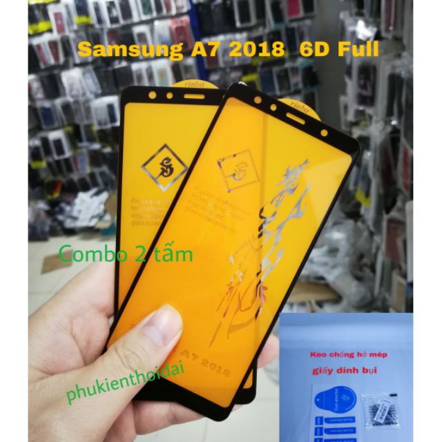 Cường lực Samsung A7 2018 6D Full Màn Full keo ôm viền siêu đẹp(tặng keo mép giấy lấy bụi)