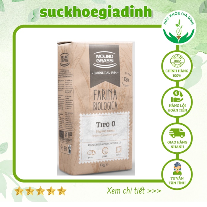 Bột Mì Đa Dụng Hữu Cơ Molino Grassi 1kg