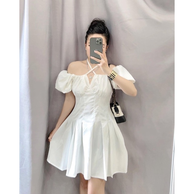 Váy Xếp Ly Eo Tay Phồng 3 Màu Siêu Xinh Có Ảnh Thật Kèm Video