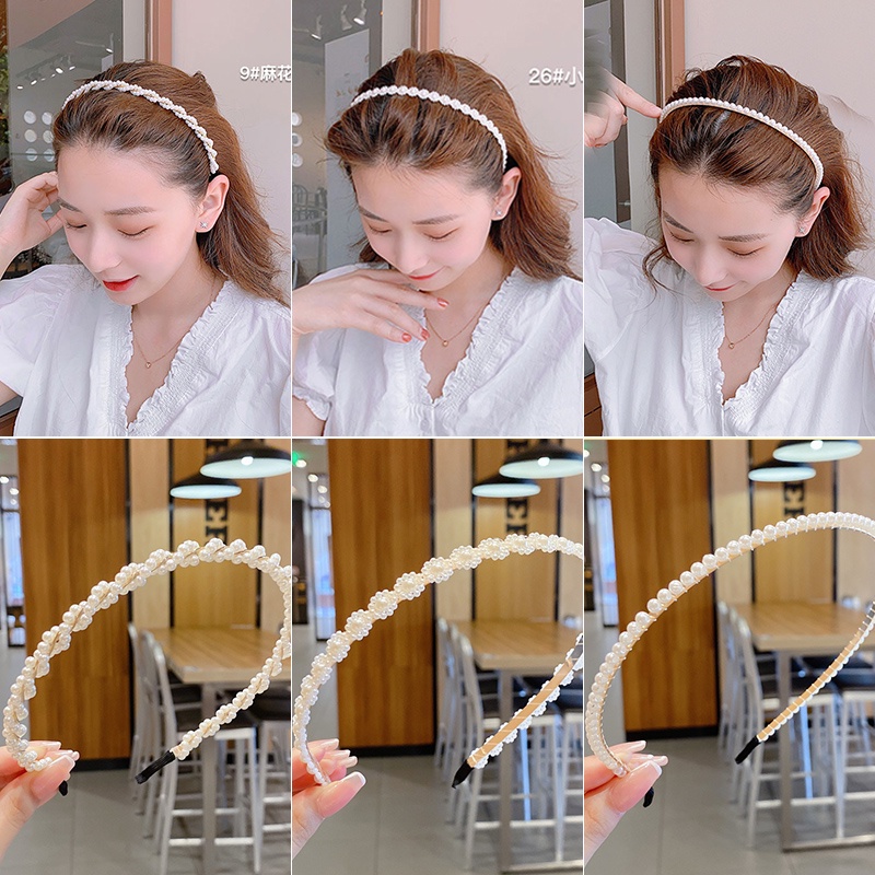 Băng đô cài tóc đính ngọc trai thời trang Hàn Quốc đơn giản cho nữ