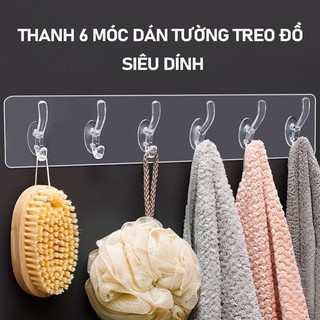 Móc Dán Tường, Móc Dán Đa Năng, Thanh Ngang 6 Móc (SIÊU CHẮC)
