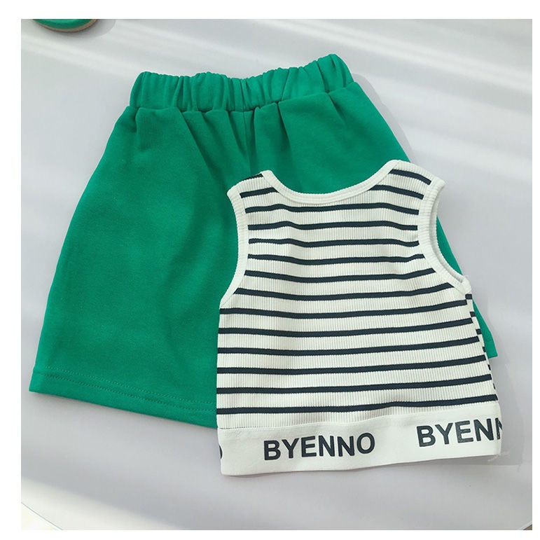 Set Áo Thun Ngắn Tay Và Quần Short Họa Tiết Kẻ Sọc Phong Cách Hàn Quốc Thời Trang Mùa Hè Cho Bé Gái