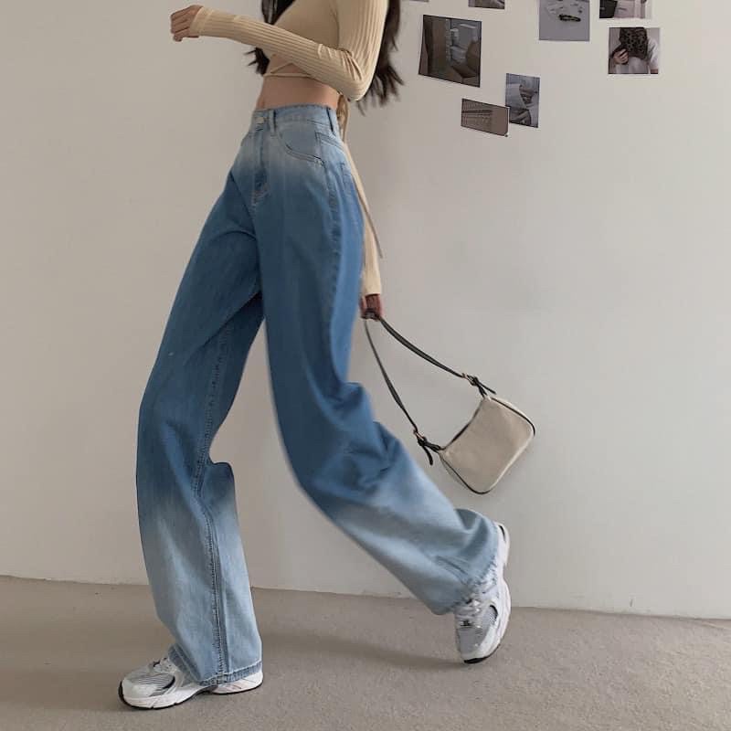 Quần bò ống rộng loang nữ quần jeans nữ cạp cao hót 2021 Pink Apricot Shop | BigBuy360 - bigbuy360.vn