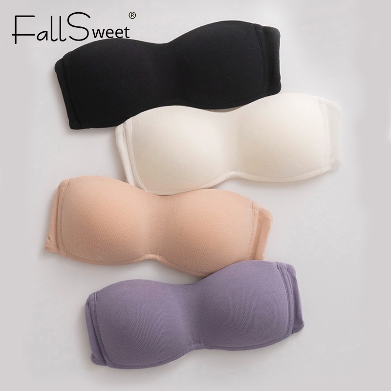 Áo ngực dạng ống FALLSWEET không dây thoáng khí màu sắc đơn giản cho nữ