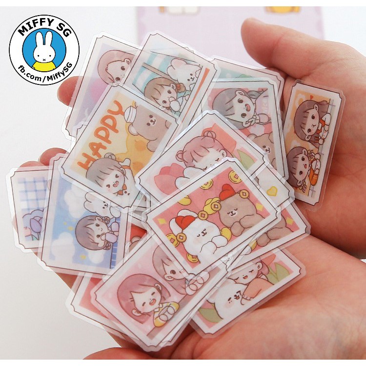 Túi 40 sticker PET không thấm nước hoạt hình xinh yêu thương chủ đề gấu con MINI ABU