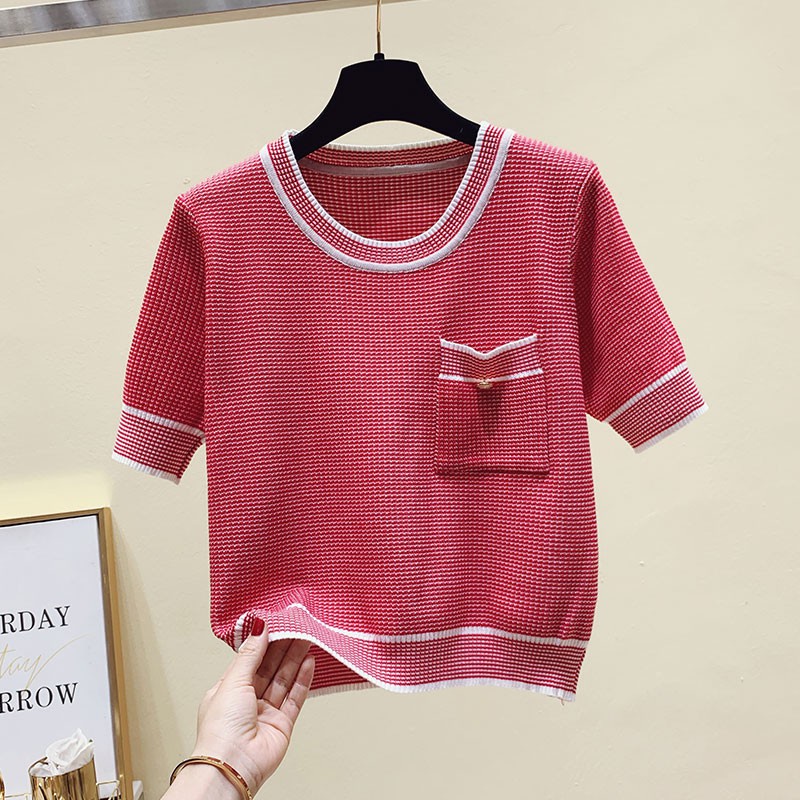 NUZIRO  Áo thun  tay ngắn cổ tròn phong cách Hàn Quốc tùy chọn màu sắc cho nữ