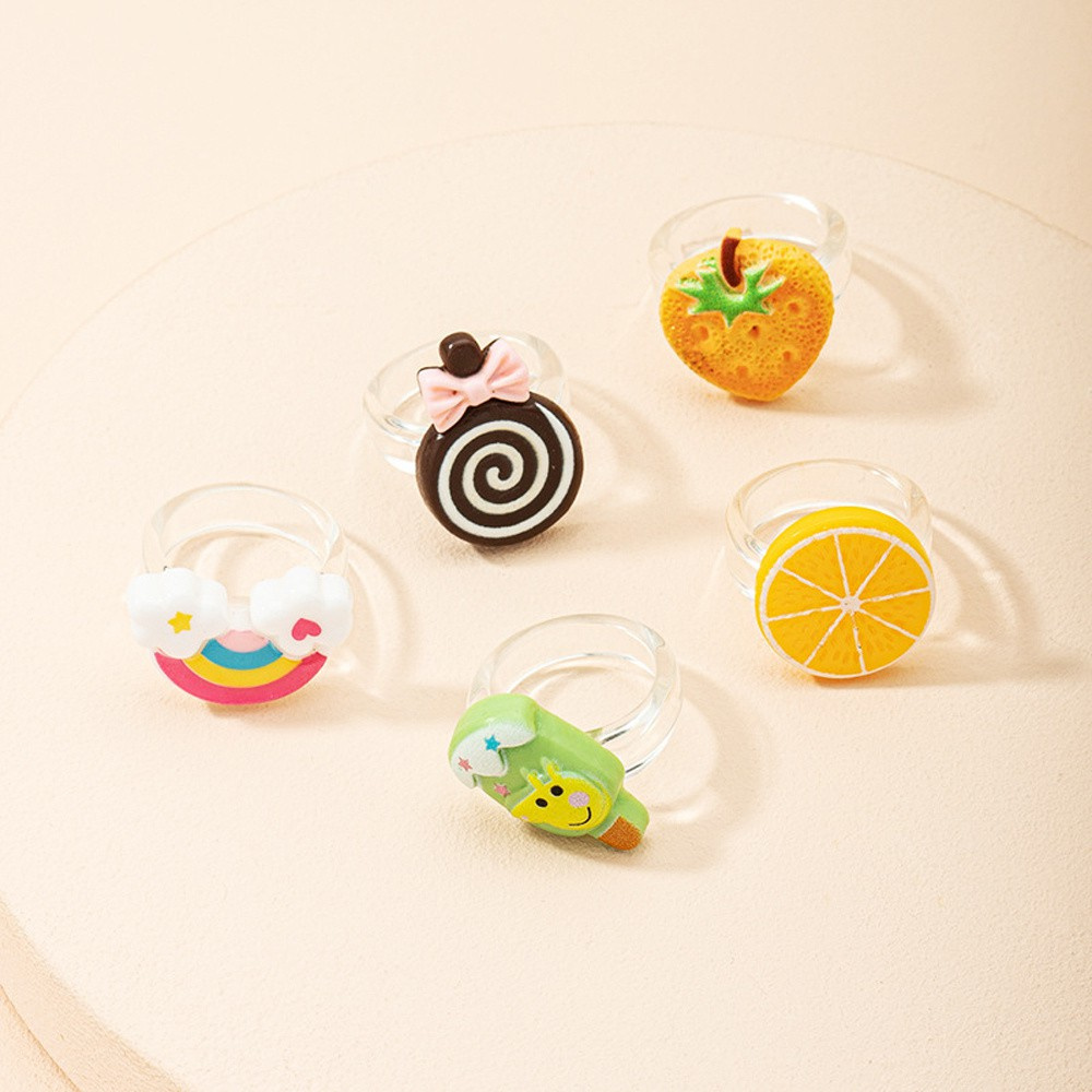Nhẫn đeo ngón tay resin acrylic trái cây thức ăn sandwich cơm cuộn sushi Hàn Quốc hình học đáng yêu thời trang cho nữ
