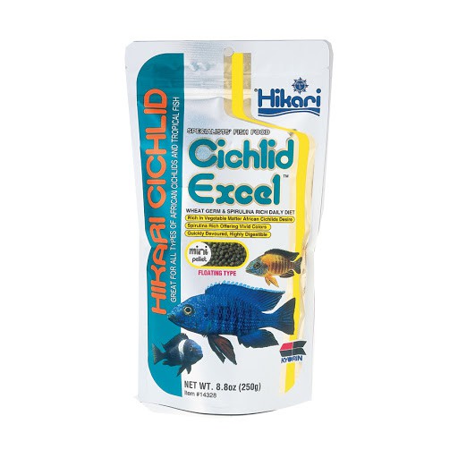 Hikari Cichlid Excel thức ăn cá Ali hạt nổi 250gram giàu tảo rau