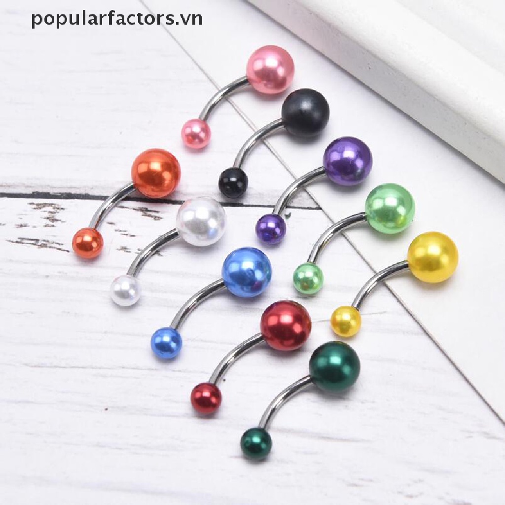 Set 10 khuyên rốn dạng thanh tạ đính ngọc trai nhân tạo nhiều màu sáng tạo