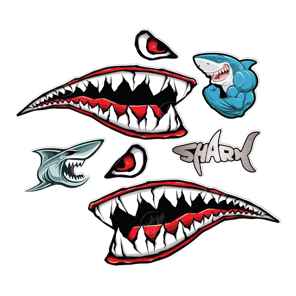 Bộ tem decal sticker hình dán Hàm Răng Cá mập trang trí xe chống nước