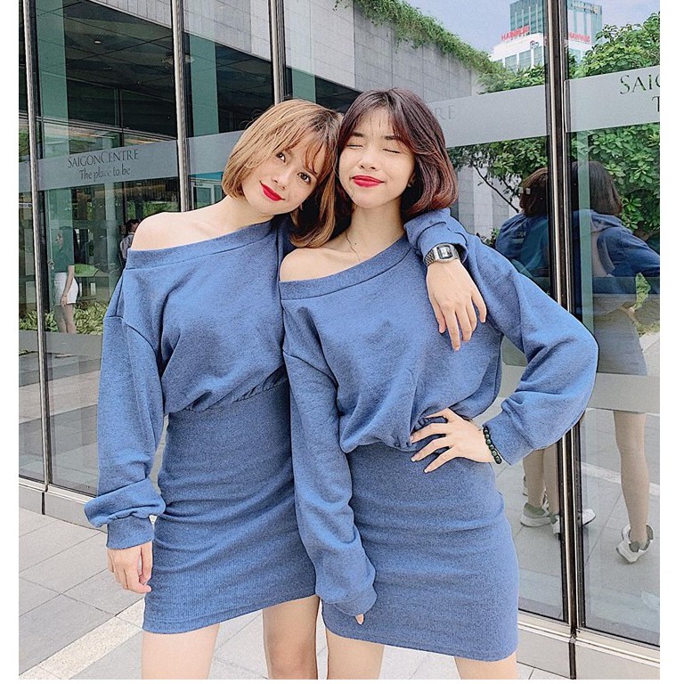 Đầm liền tay dài phồng phối bo | BigBuy360 - bigbuy360.vn