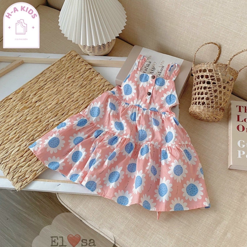 Váy bé gái 2 dây hoa hướng dương to sắc mầu XHN967