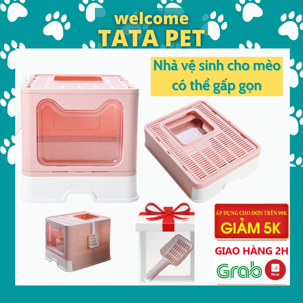 Nhà vệ sinh cho mèo khay vệ sinh cho mèo có ngăn kéo, cửa vào ra riêng gấp gọn [ Tặng kèm xẻng]TATA PET