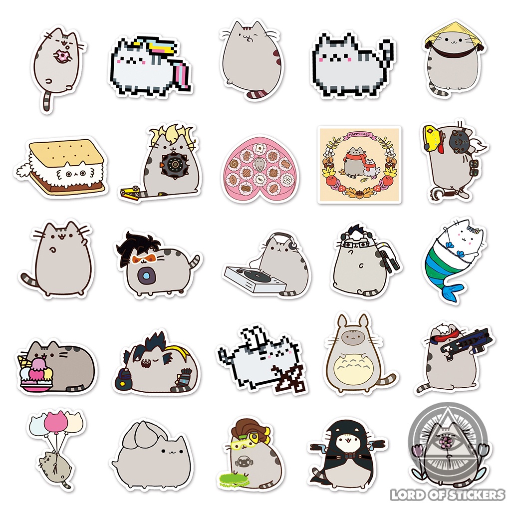 Set 50 Nhãn Dán Mèo Pushkin Cat Sticker Hoạt Hình Cute Dễ Thương Chống Thấm Nước Trang Trí Mũ Nón Bảo Hiểm, Laptop, Sổ